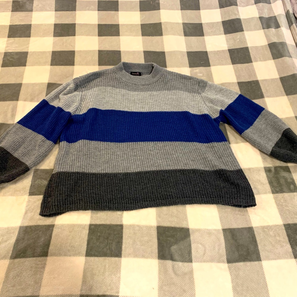 Blue and Gray Striped Sweater